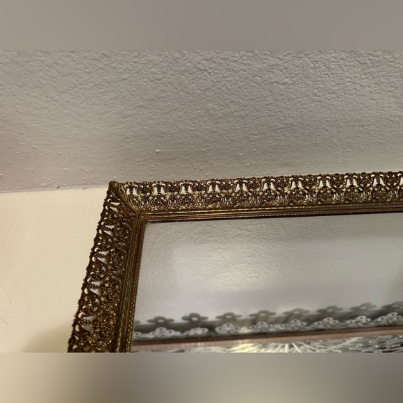 Vintage Ornate Ormolu Gold Filigree Mirrored Vanity Tray - Picture 4 of 11